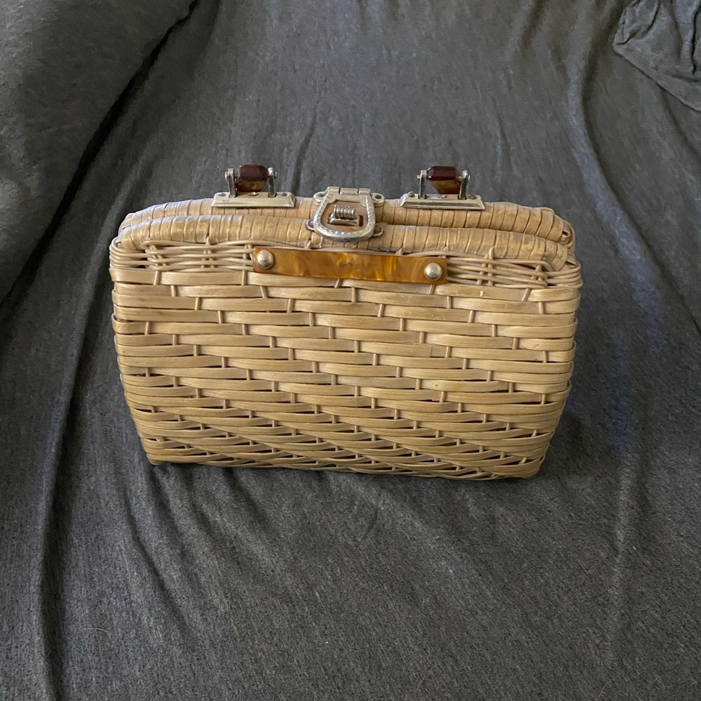 Vintage 1960 Tan Plastic Straw Purse
